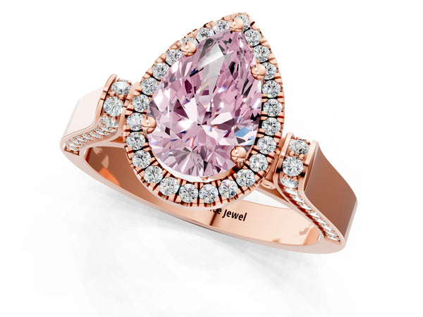 Rose gold Fancy Pink Pear Cut Halo Round Diamond Twist Band with Four-Prong Setting