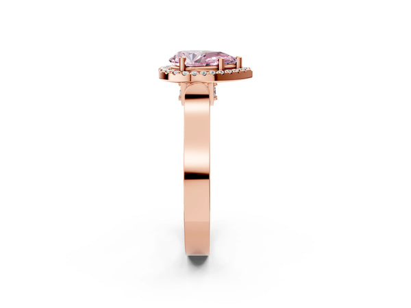 Rose gold Fancy Pink Pear Cut Halo Round Diamond Twist Band with Four-Prong Setting