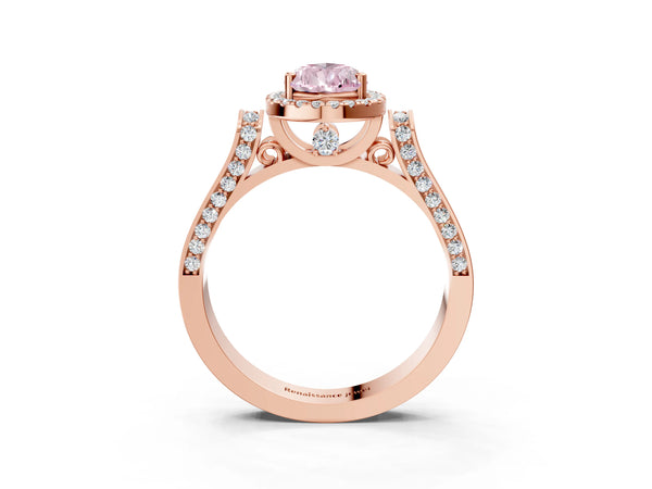 Rose gold Fancy Pink Pear Cut Halo Round Diamond Twist Band with Four-Prong Setting