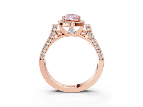 Rose gold Fancy Pink Pear Cut Halo Round Diamond Twist Band with Four-Prong Setting_3