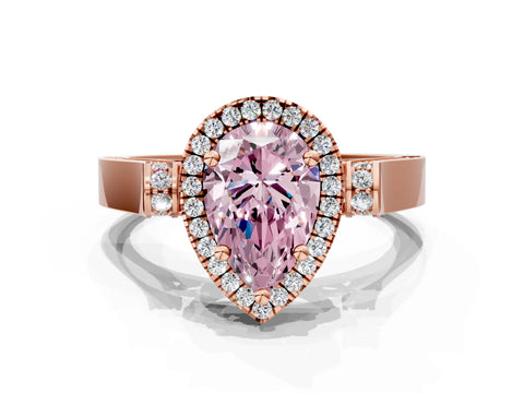 Rose gold Fancy Pink Pear Cut Halo Round Diamond Twist Band with Four-Prong Setting