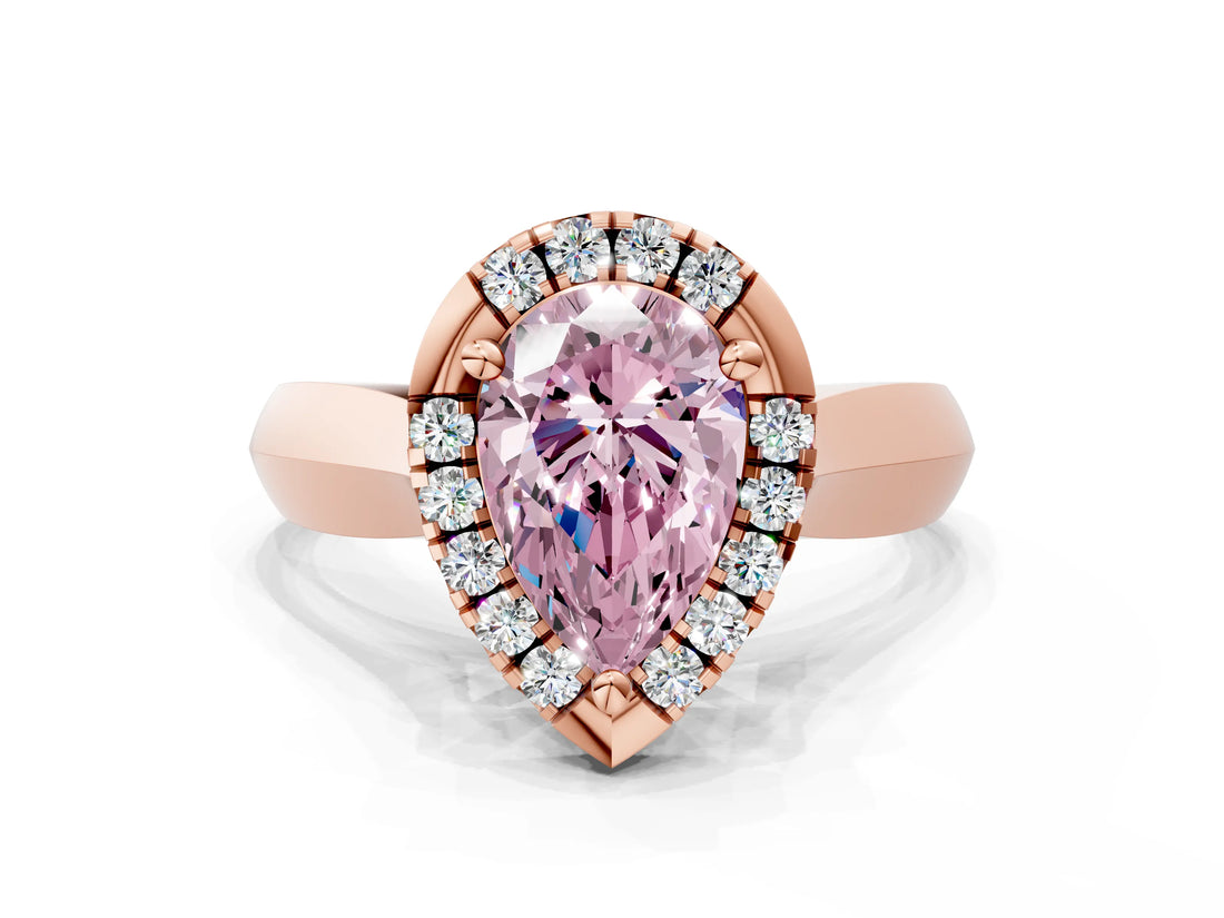 Rose gold Fancy Pink Pear  Cut Halo Solitaire Engagement Ring with Square Band and Four-Prong Setting_114