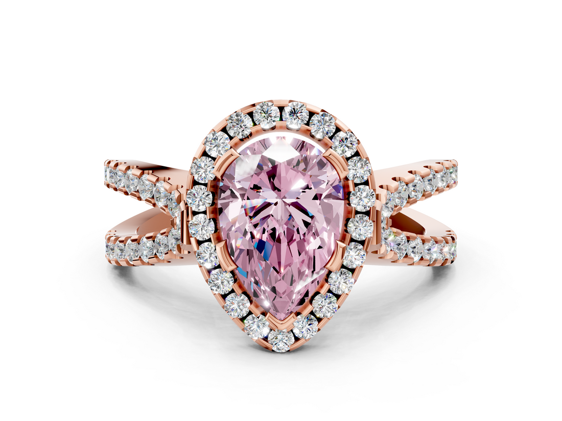 Rose gold Fancy Pink Pear  Cut Halo Split Shank Pave Set Ring_62
