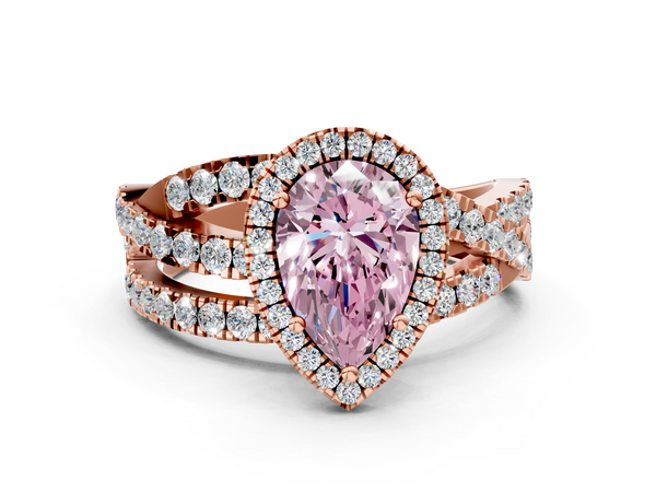 Rose gold Fancy Pink Pear  Cut Halo Split Shank Prong Setting Ring