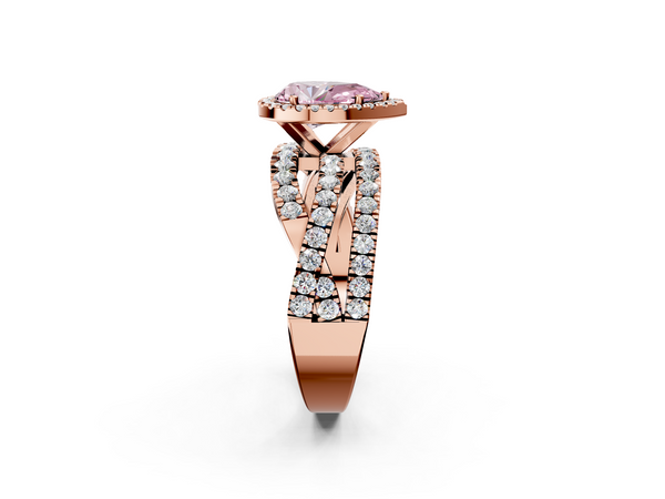 Rose gold Fancy Pink Pear  Cut Halo Split Shank Prong Setting Ring