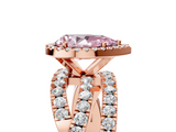 Rose gold Fancy Pink Pear  Cut Halo Split Shank Prong Setting Ring_65