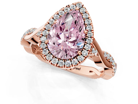 Rose gold Fancy Pink Pear Cut Halo Twist Band with Four-Prong Setting_13