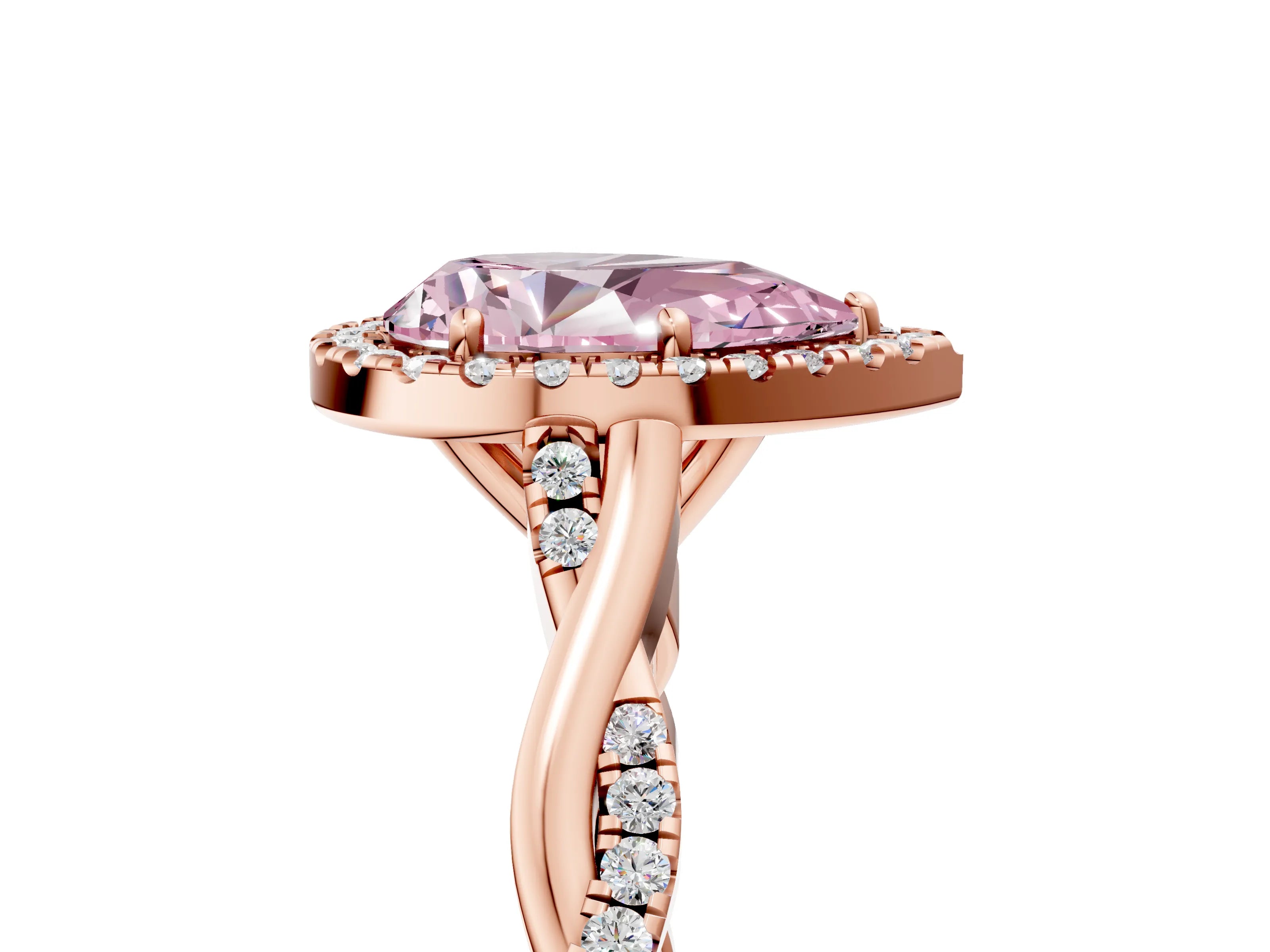 Rose gold Fancy Pink Pear Cut Halo Twist Band with Four-Prong Setting_17
