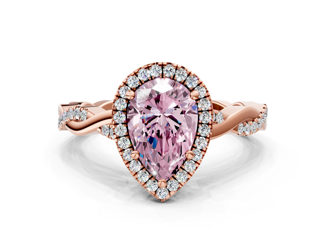Rose gold Fancy Pink Pear  Cut Halo Twisted Band Four-Prong Ring_20