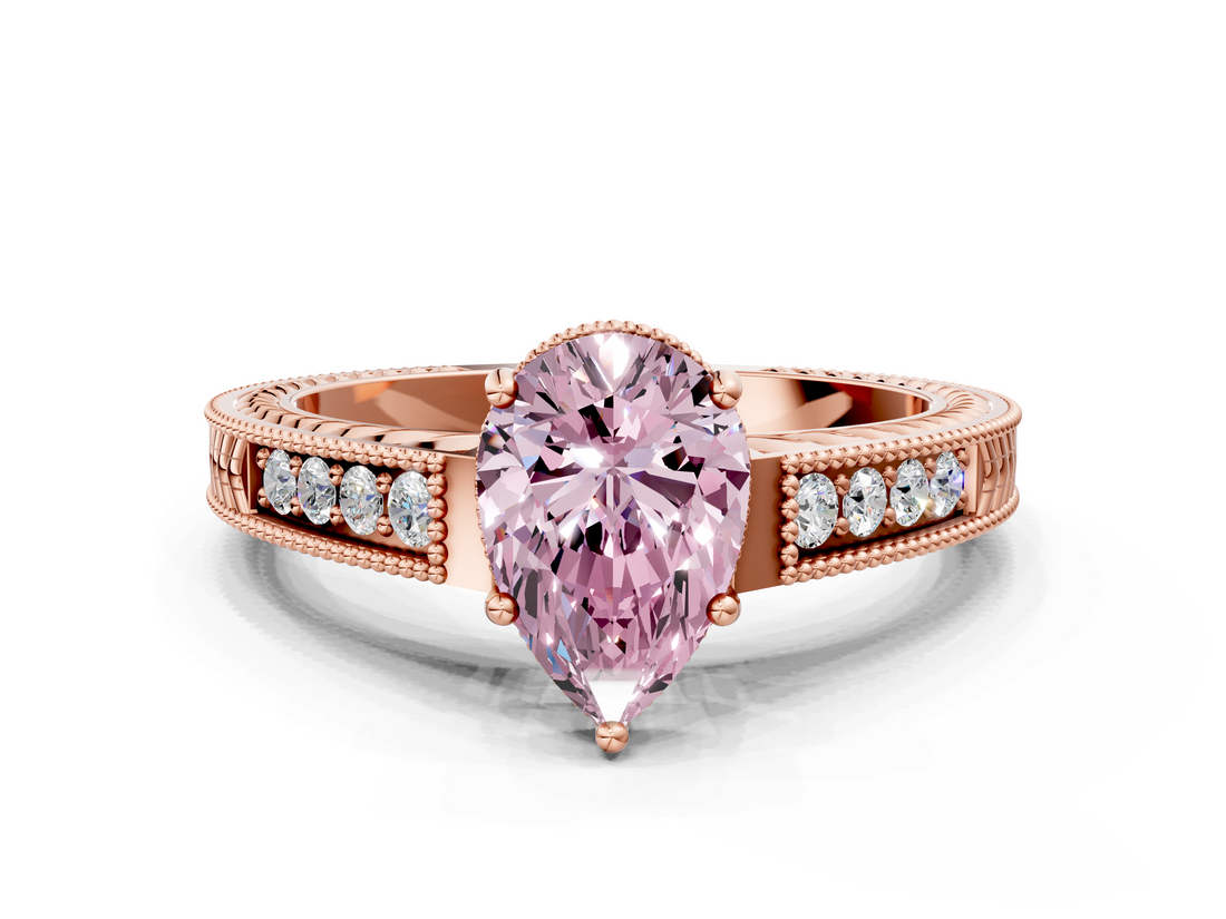 Rose gold Fancy Pink Pear  Cut Milgrain Channel Set Engagement Ring with Solitaire Prong Setting_67