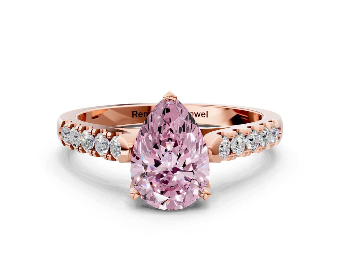 Rose gold Fancy Pink Pear  Cut Pavé Band Solitaire Ring with Four-Prong Setting_41