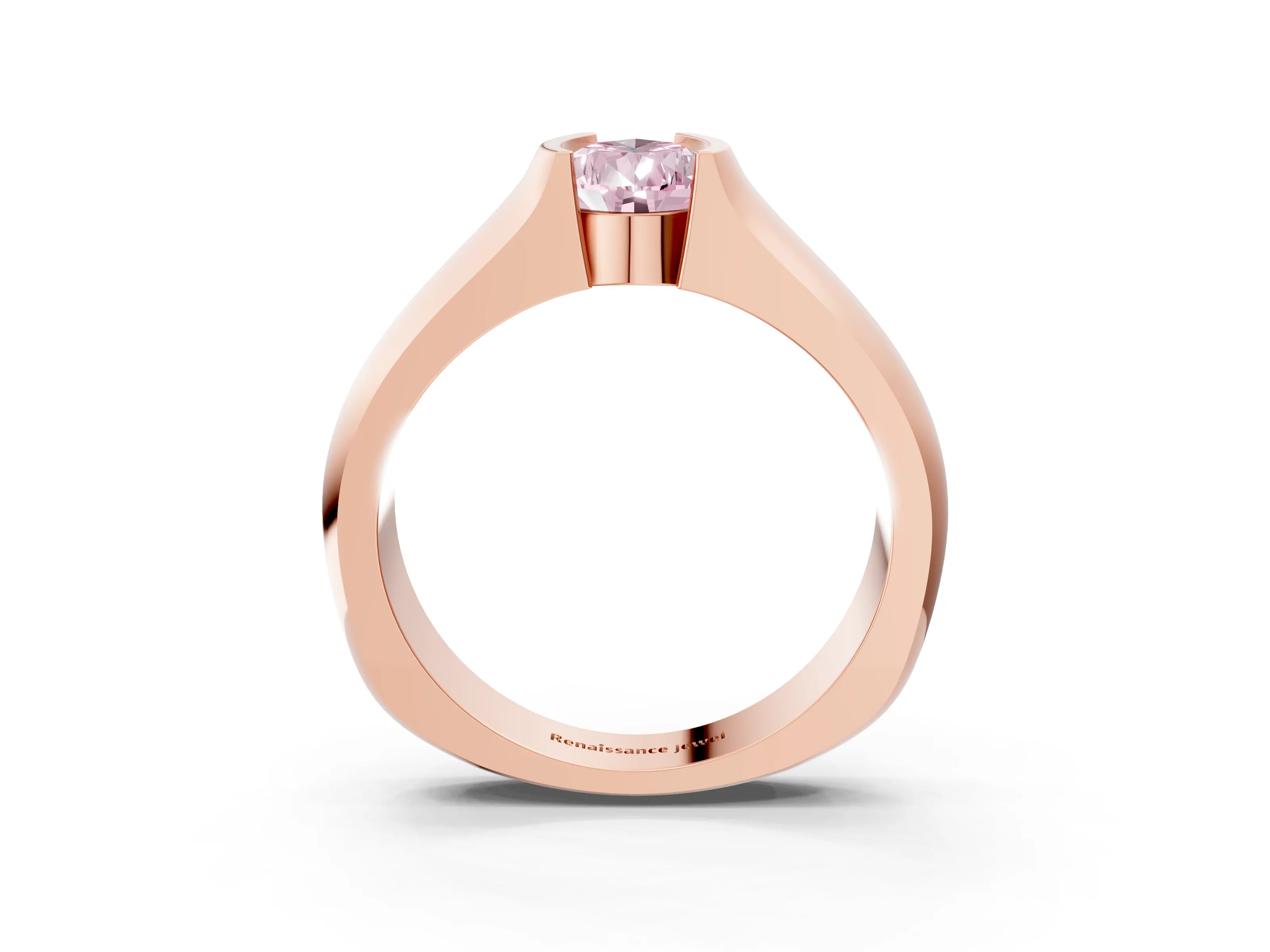 Rose gold Fancy Pink Pear Cut Solitaire Bezel Set Diamond Ring with Wide Band_3