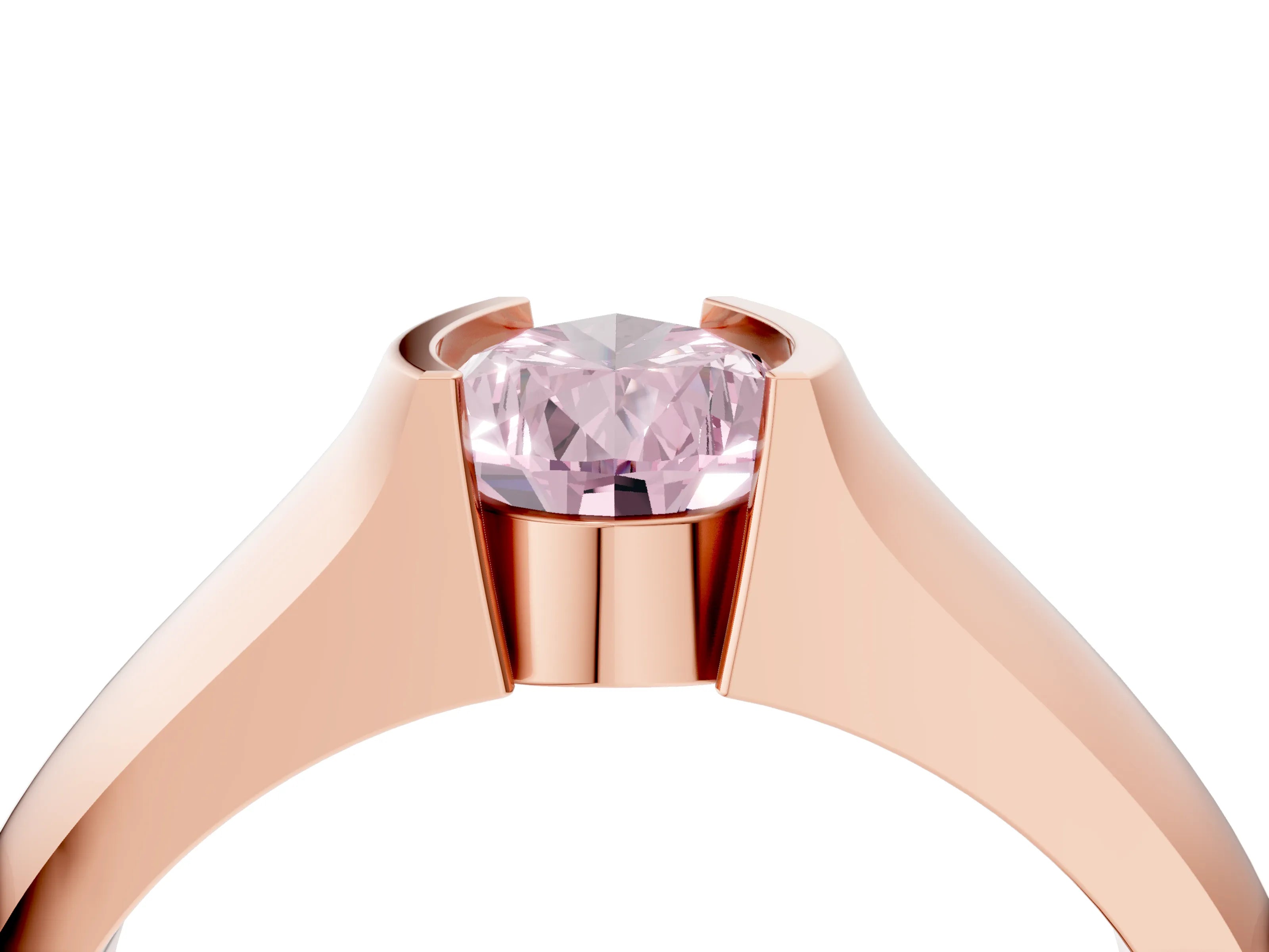 Rose gold Fancy Pink Pear Cut Solitaire Bezel Set Diamond Ring with Wide Band_4
