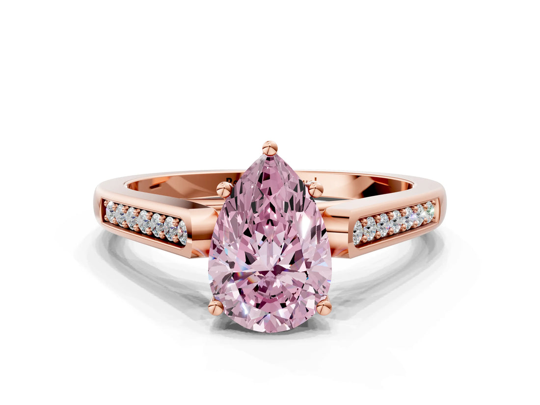 Rose gold Fancy Pink Pear Cut Solitaire Cathedral Diamond Engagement Ring with Channel-Set Band and Four-Prong Setting_3