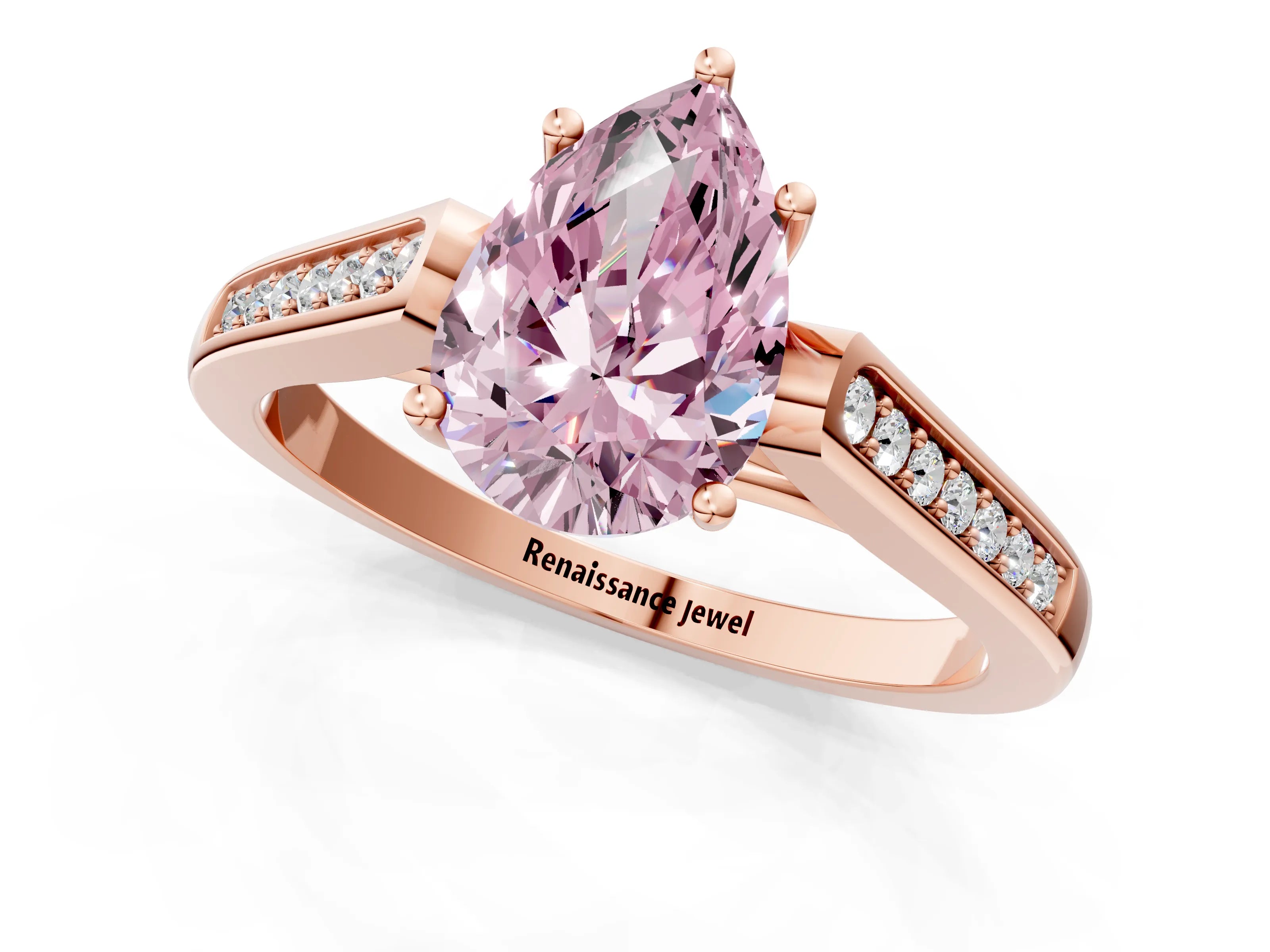 Rose gold Fancy Pink Pear Cut Solitaire Cathedral Diamond Engagement Ring with Channel-Set Band and Four-Prong Setting_4