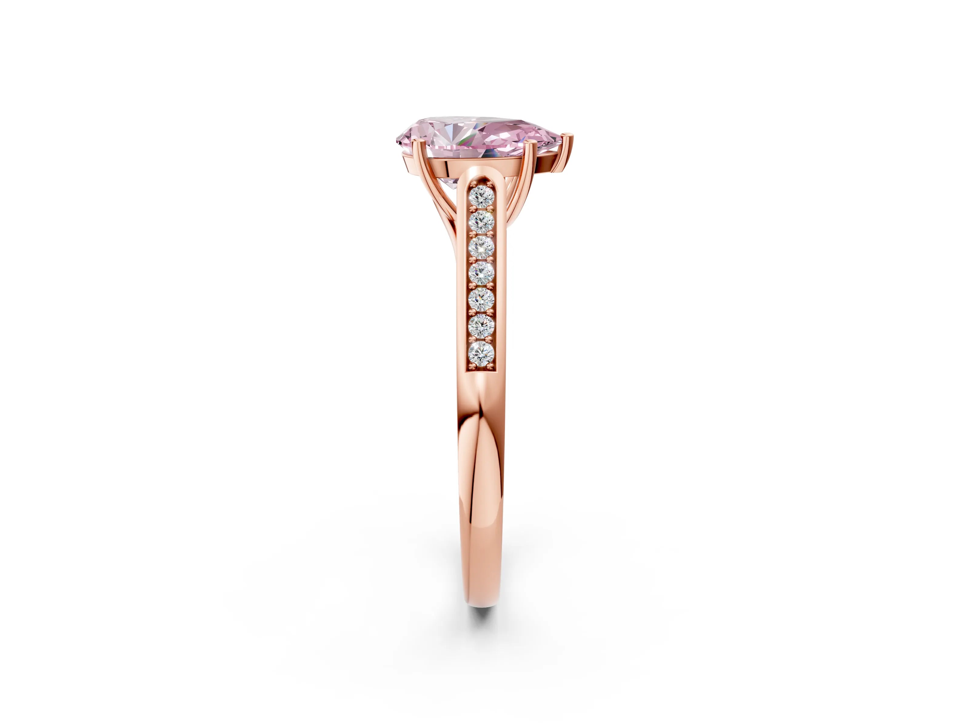 Rose gold Fancy Pink Pear Cut Solitaire Cathedral Diamond Engagement Ring with Channel-Set Band and Four-Prong Setting_5