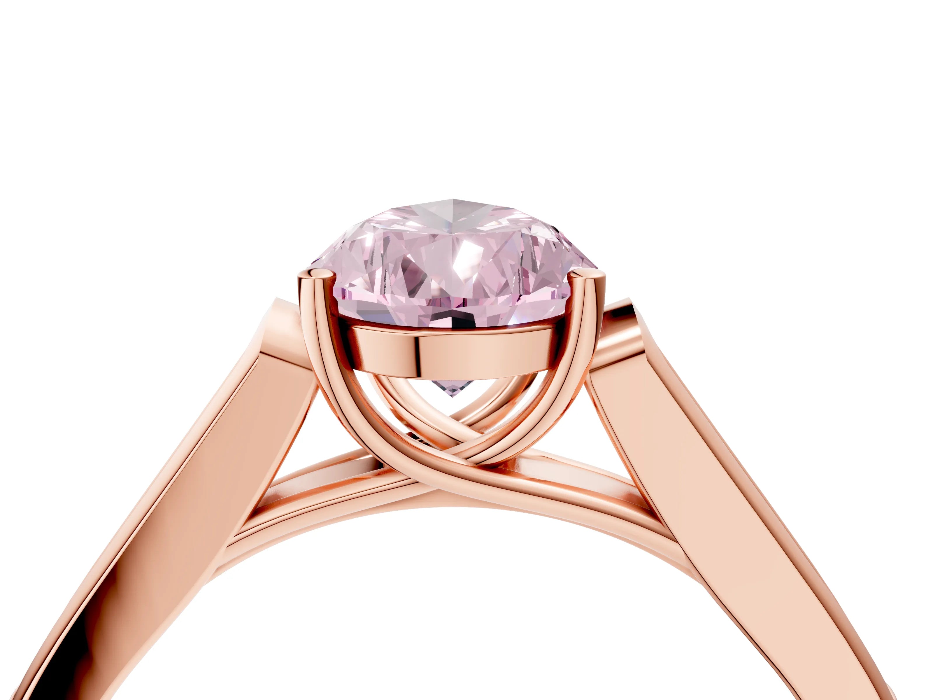 Rose gold Fancy Pink Pear Cut Solitaire Cathedral Diamond Engagement Ring with Channel-Set Band and Four-Prong Setting_7