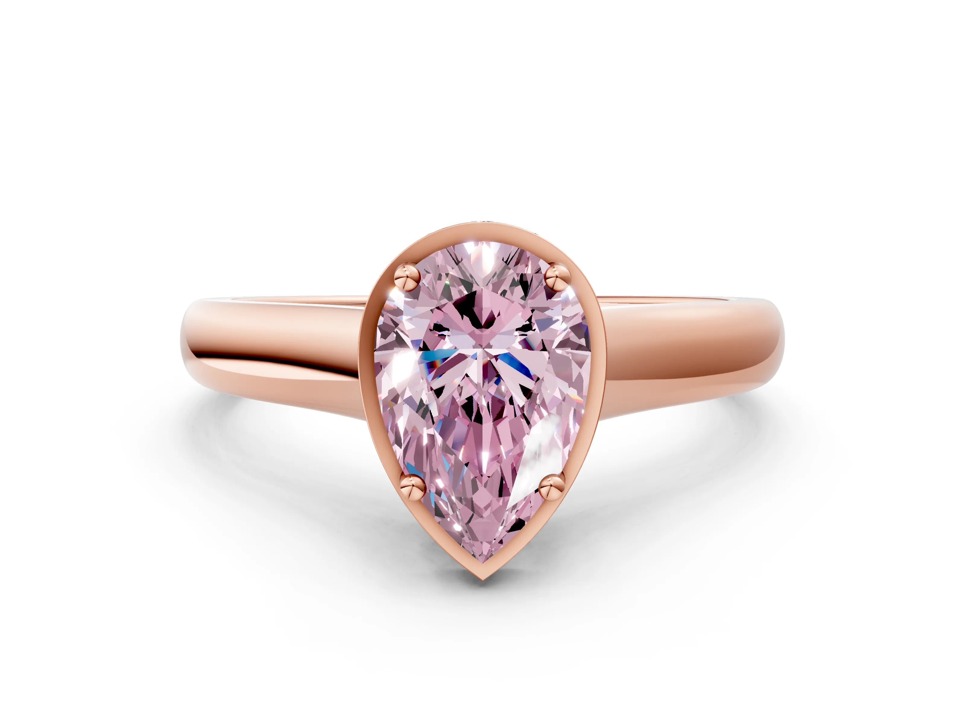 Rose gold Fancy Pink Pear Cut Solitaire Diamond Engagement Ring with Four-Prong Setting and Tapered Band