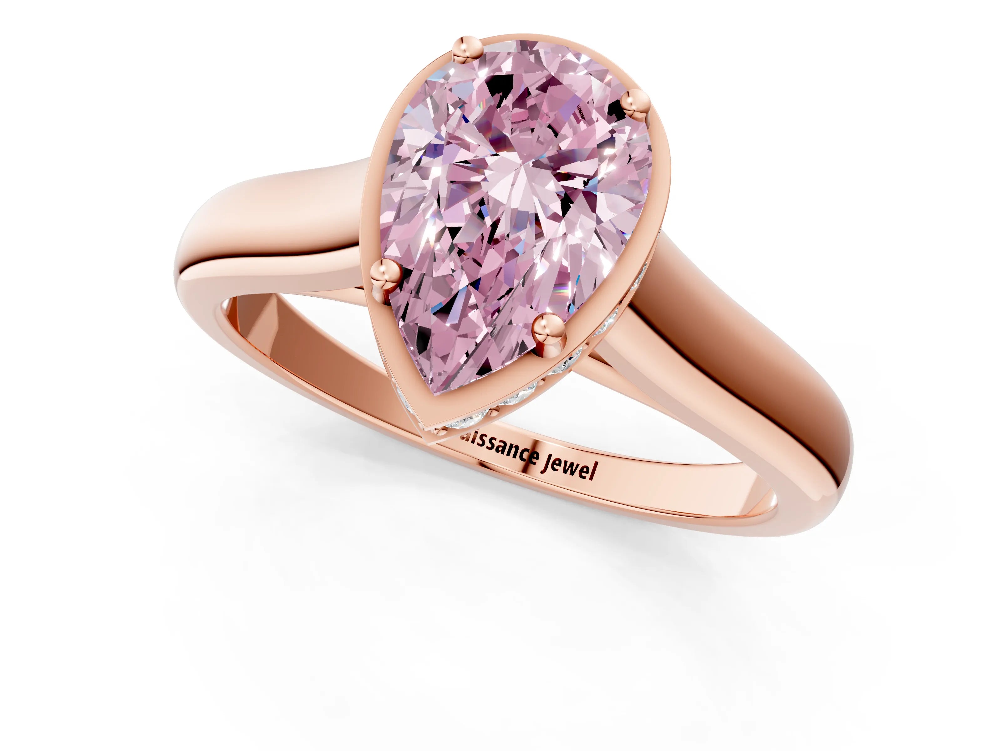 Rose gold Fancy Pink Pear Cut Solitaire Diamond Engagement Ring with Four-Prong Setting and Tapered Band_1