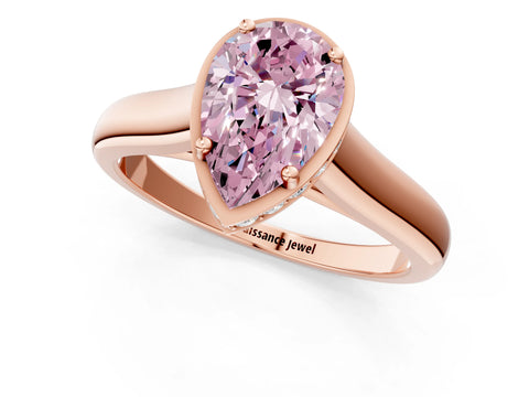 Rose gold Fancy Pink Pear Cut Solitaire Diamond Engagement Ring with Four-Prong Setting and Tapered Band_1