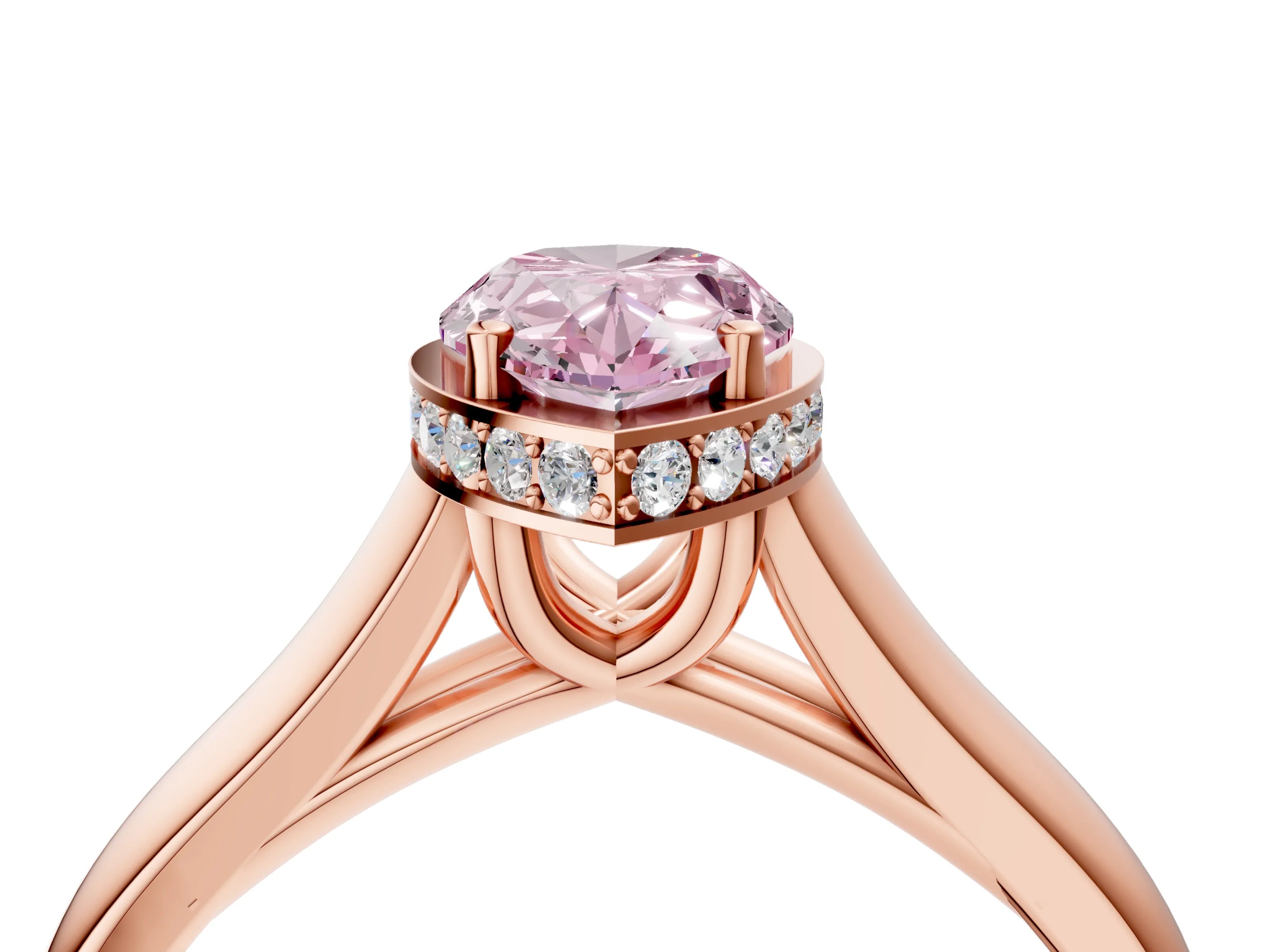 Rose gold Fancy Pink Pear Cut Solitaire Diamond Engagement Ring with Four-Prong Setting and Tapered Band_4