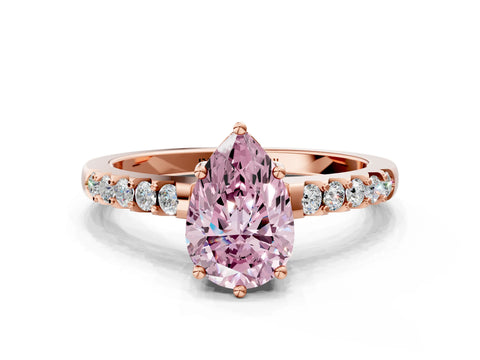 Rose gold Fancy Pink Pear Cut Solitaire Diamond Engagement Ring with Pavé Band and Six-Prong Setting_12