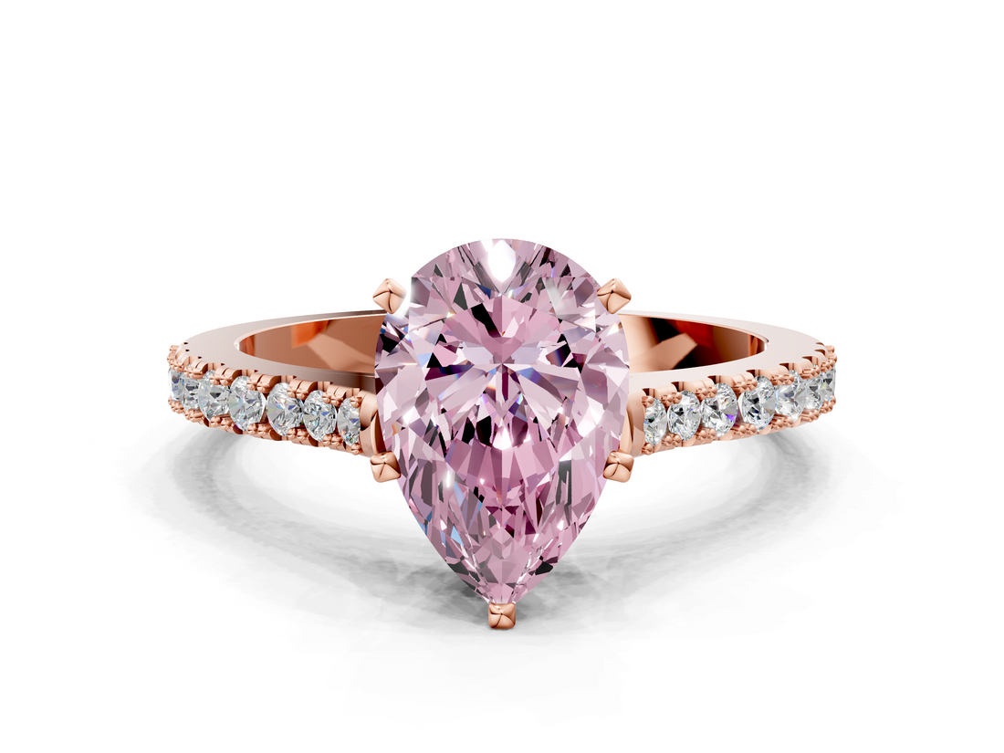 Rose gold Fancy Pink Pear  Cut Solitaire Diamond Engagement Ring with Pave Band and Four-Prong Setting_164