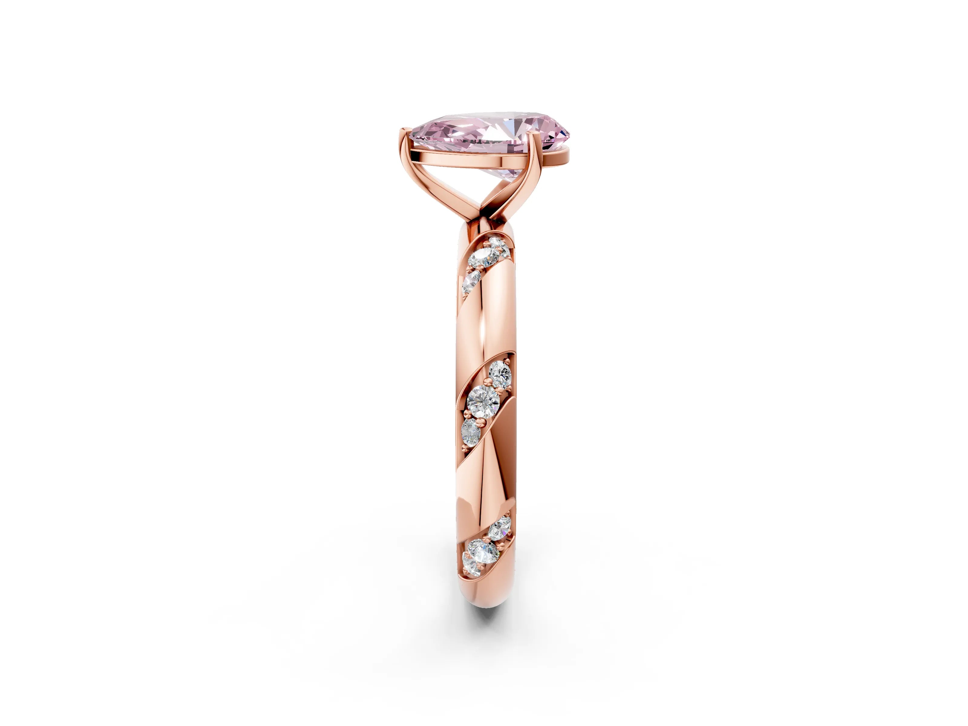 Rose gold Fancy Pink Pear Cut Solitaire Diamond Engagement Ring with Twisted Pave Band and Four-Prong Setting_5