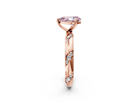 Rose gold Fancy Pink Pear Cut Solitaire Diamond Engagement Ring with Twisted Pave Band and Four-Prong Setting_5