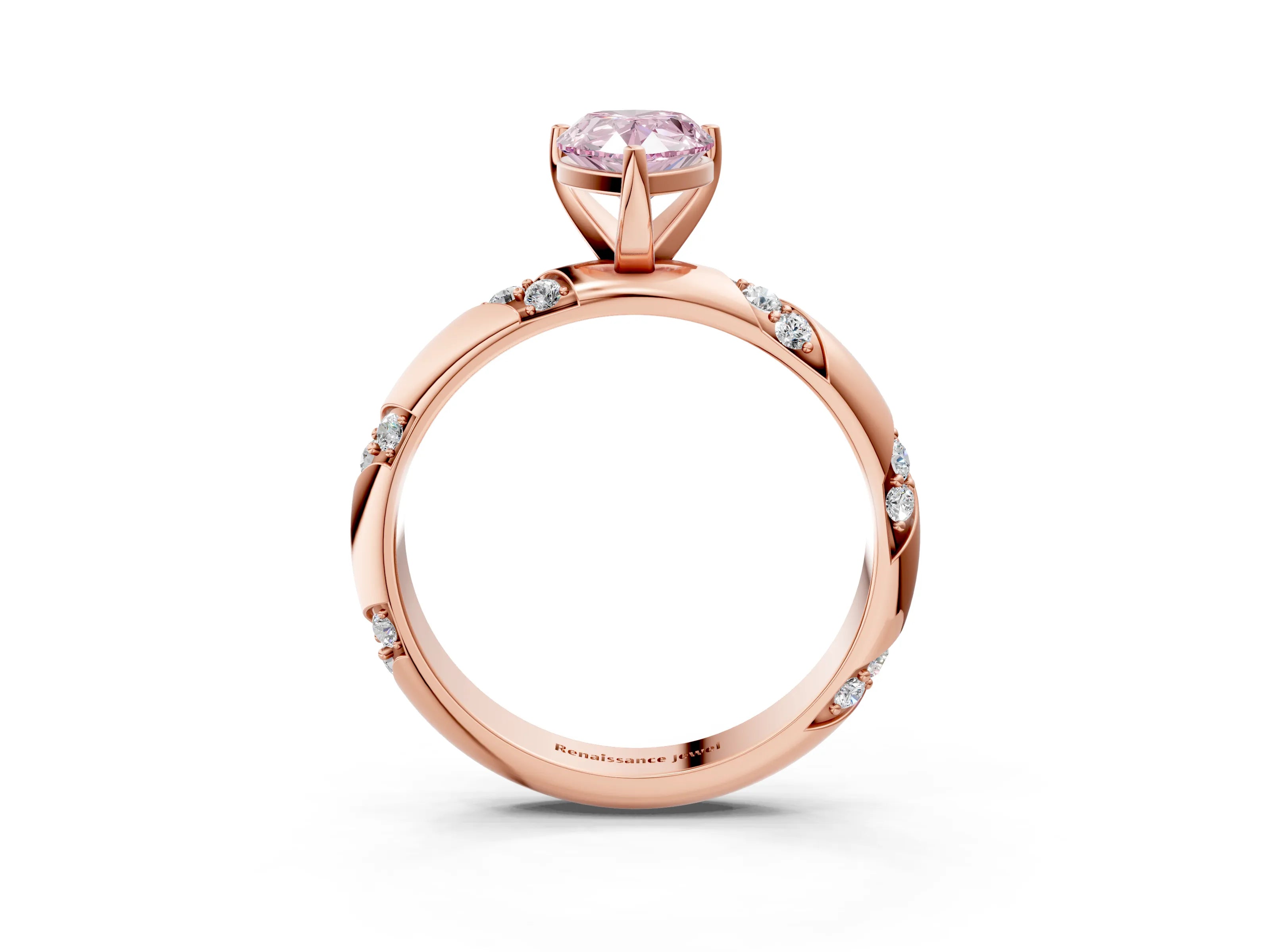 Rose gold Fancy Pink Pear Cut Solitaire Diamond Engagement Ring with Twisted Pave Band and Four-Prong Setting_6