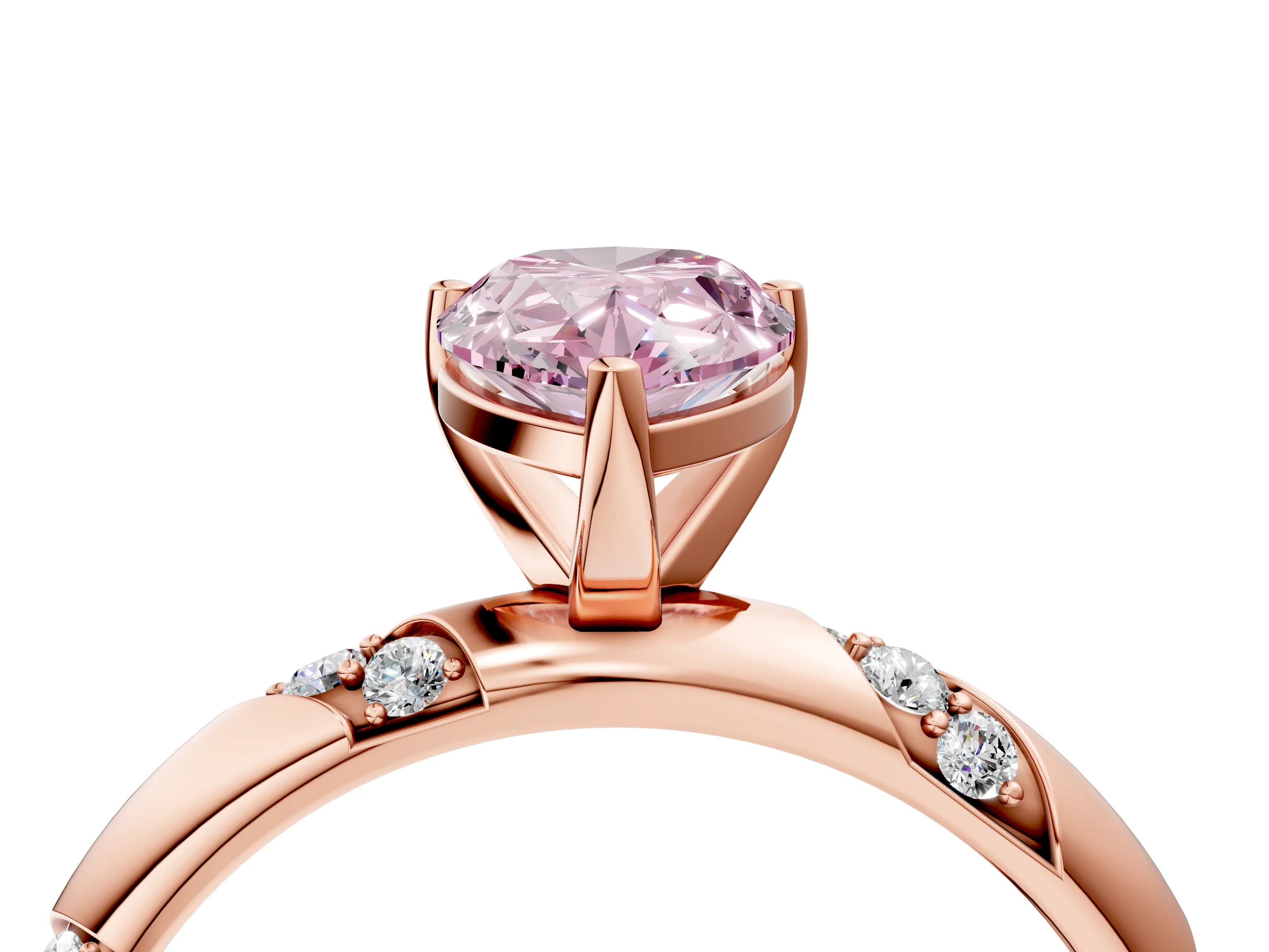 Rose gold Fancy Pink Pear Cut Solitaire Diamond Engagement Ring with Twisted Pave Band and Four-Prong Setting_7