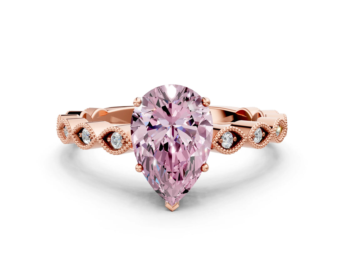 Rose gold Fancy Pink Pear Cut Solitaire Diamond Ring with Infinity Twist Band and Four-Prong Setting