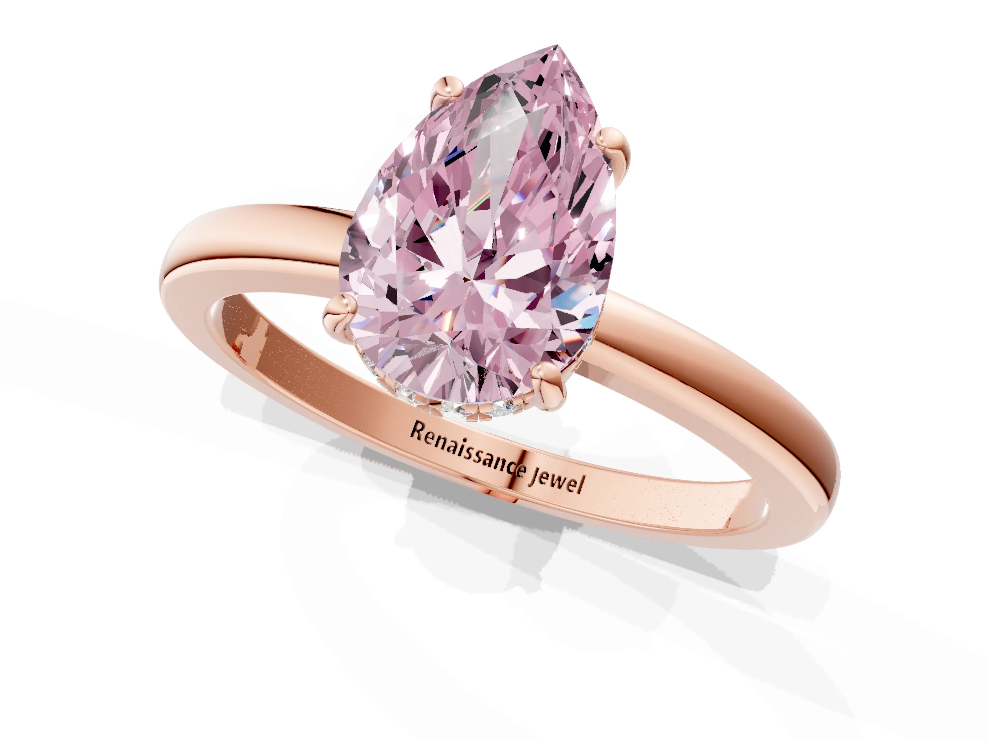 Rose gold Fancy Pink Pear Cut Solitaire Diamond Ring with Prong Setting and Plain Band_1