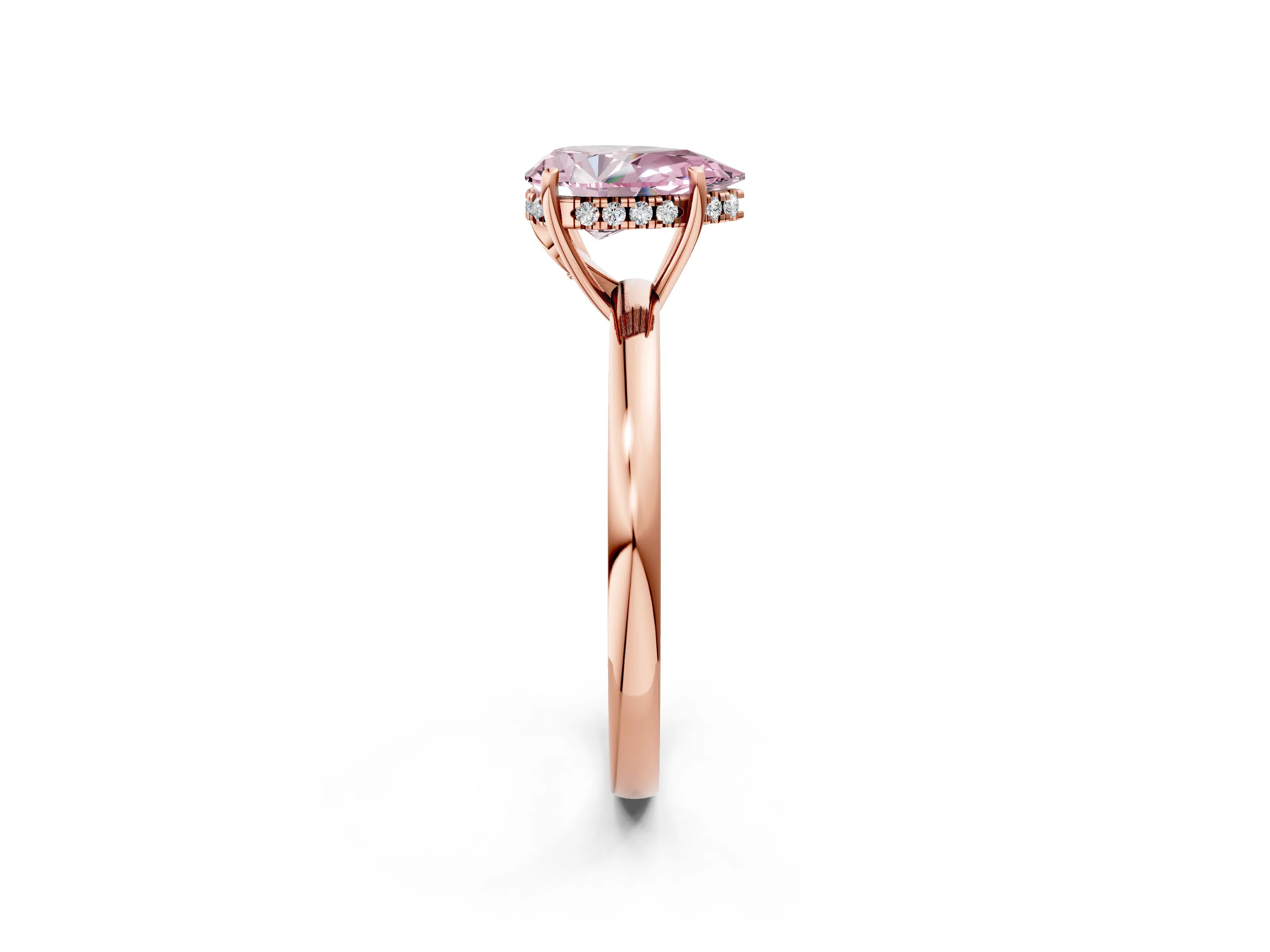 Rose gold Fancy Pink Pear Cut Solitaire Diamond Ring with Prong Setting and Plain Band_2