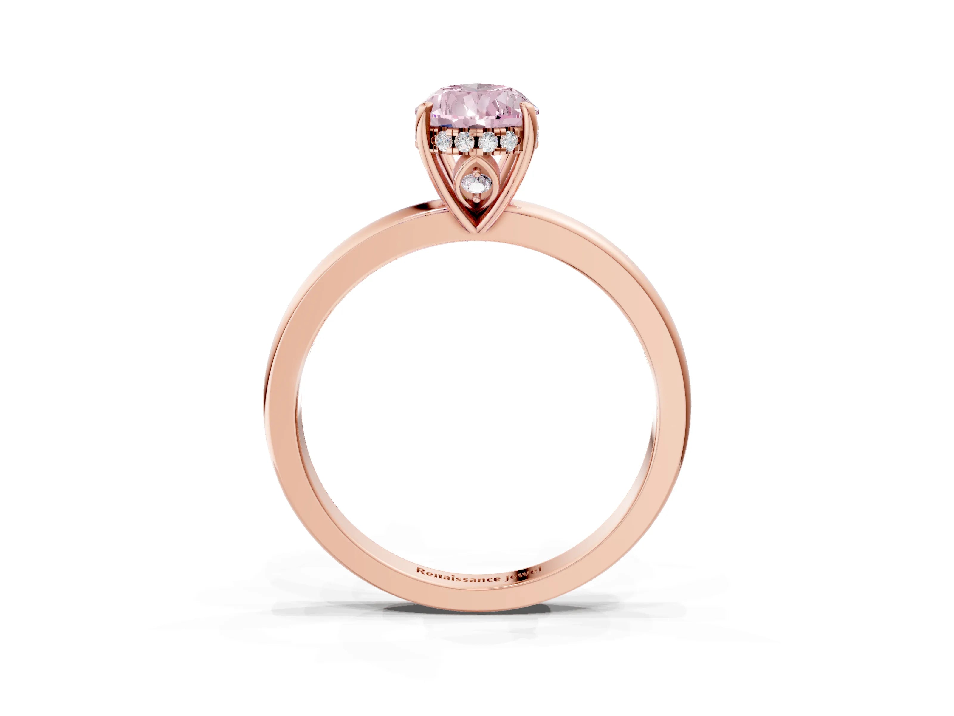 Rose gold Fancy Pink Pear Cut Solitaire Diamond Ring with Prong Setting and Plain Band_3