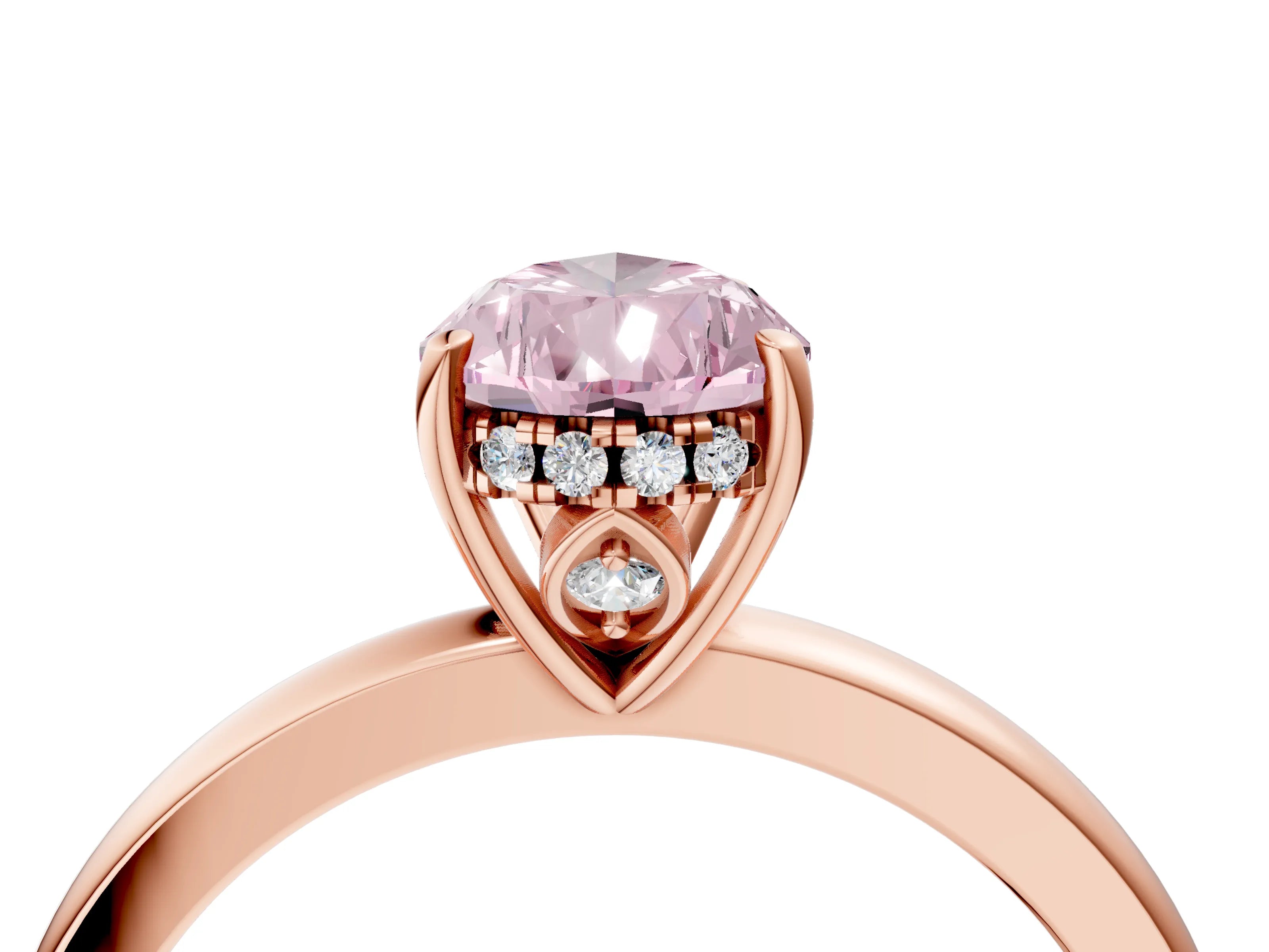 Rose gold Fancy Pink Pear Cut Solitaire Diamond Ring with Prong Setting and Plain Band_4