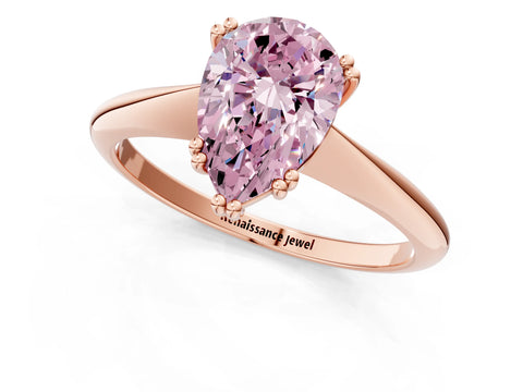 Rose gold Fancy Pink Pear Cut Solitaire Diamond Ring with Six-Prong Setting and Classic Band_1