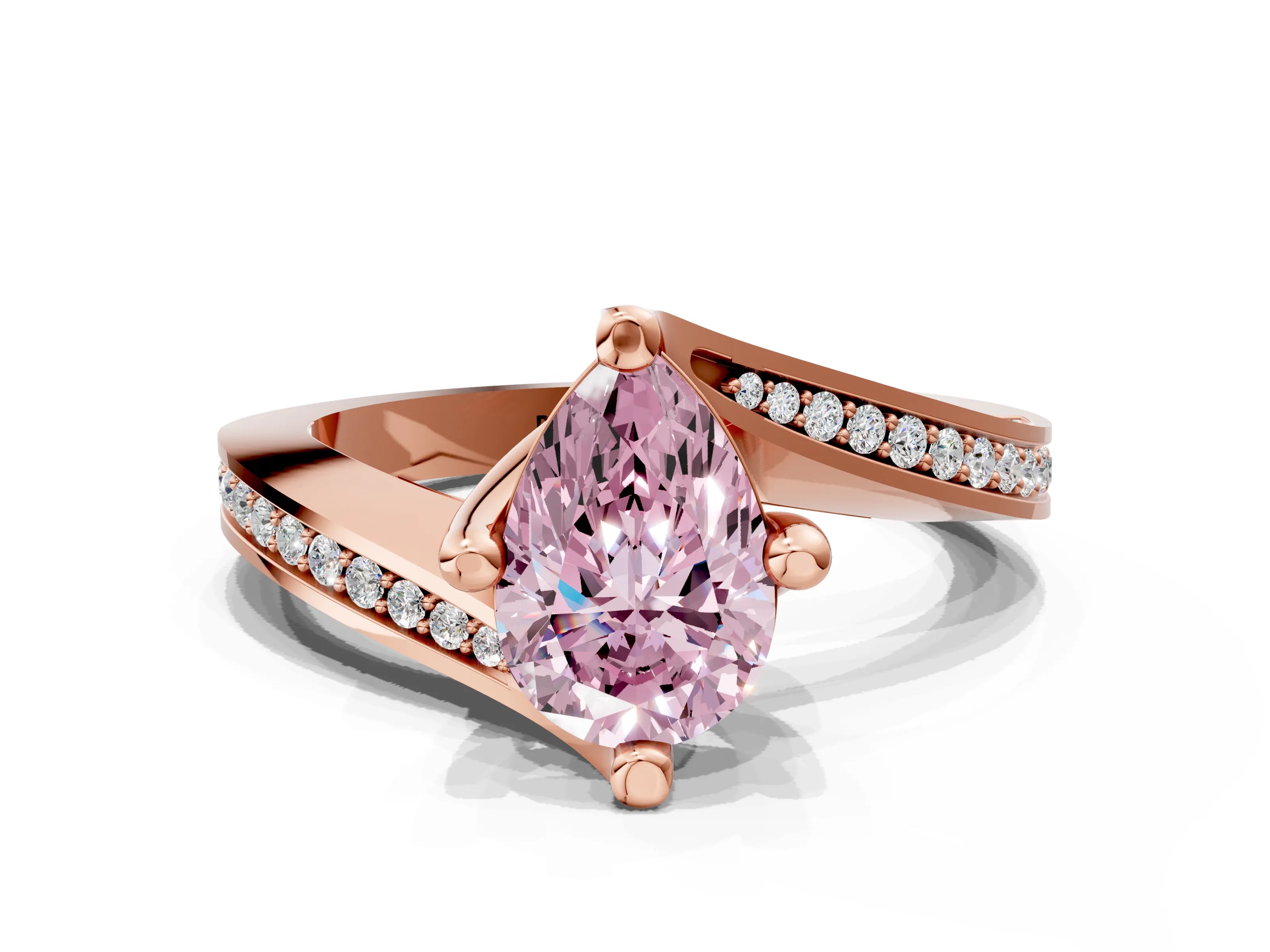 Rose gold Fancy Pink Pear Cut Solitaire Diamond Twist Band with Pavé Setting and Four-Prong Setting