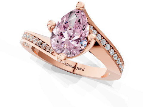 Rose gold Fancy Pink Pear Cut Solitaire Diamond Twist Band with Pavé Setting and Four-Prong Setting_1