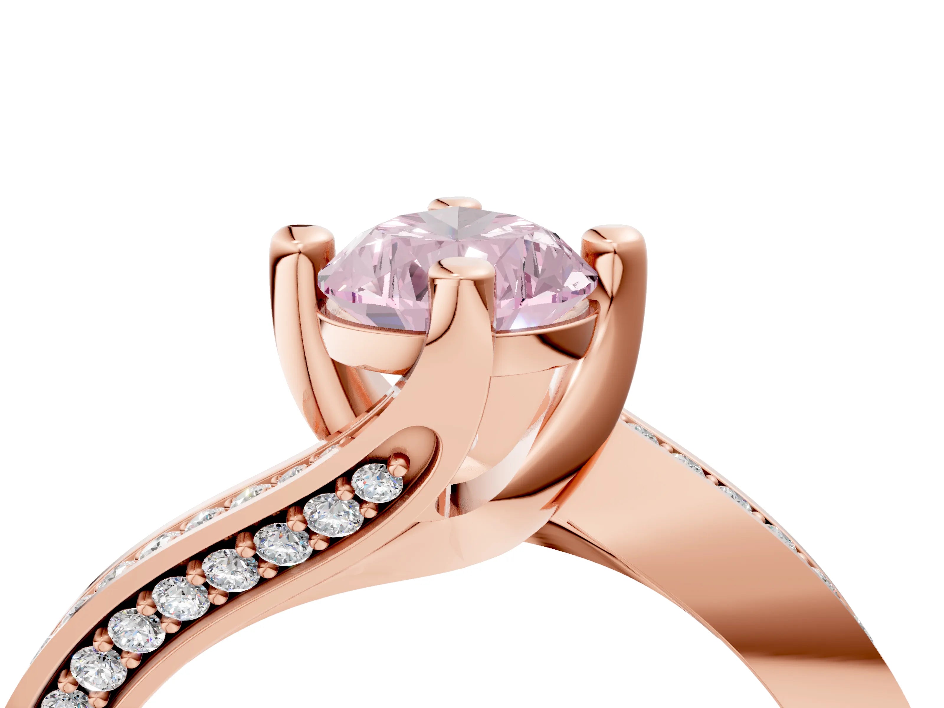Rose gold Fancy Pink Pear Cut Solitaire Diamond Twist Band with Pavé Setting and Four-Prong Setting_4
