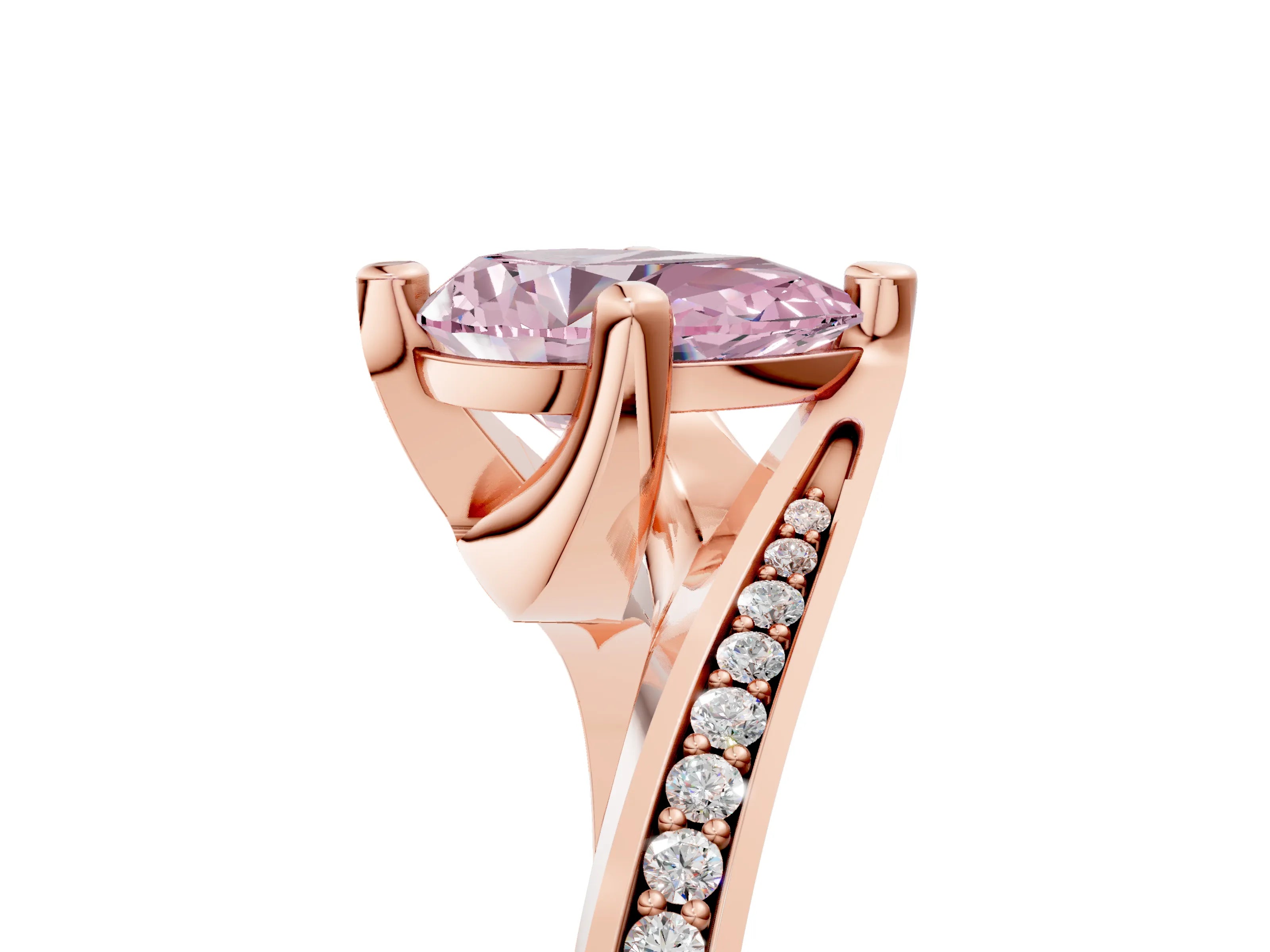 Rose gold Fancy Pink Pear Cut Solitaire Diamond Twist Band with Pavé Setting and Four-Prong Setting_5