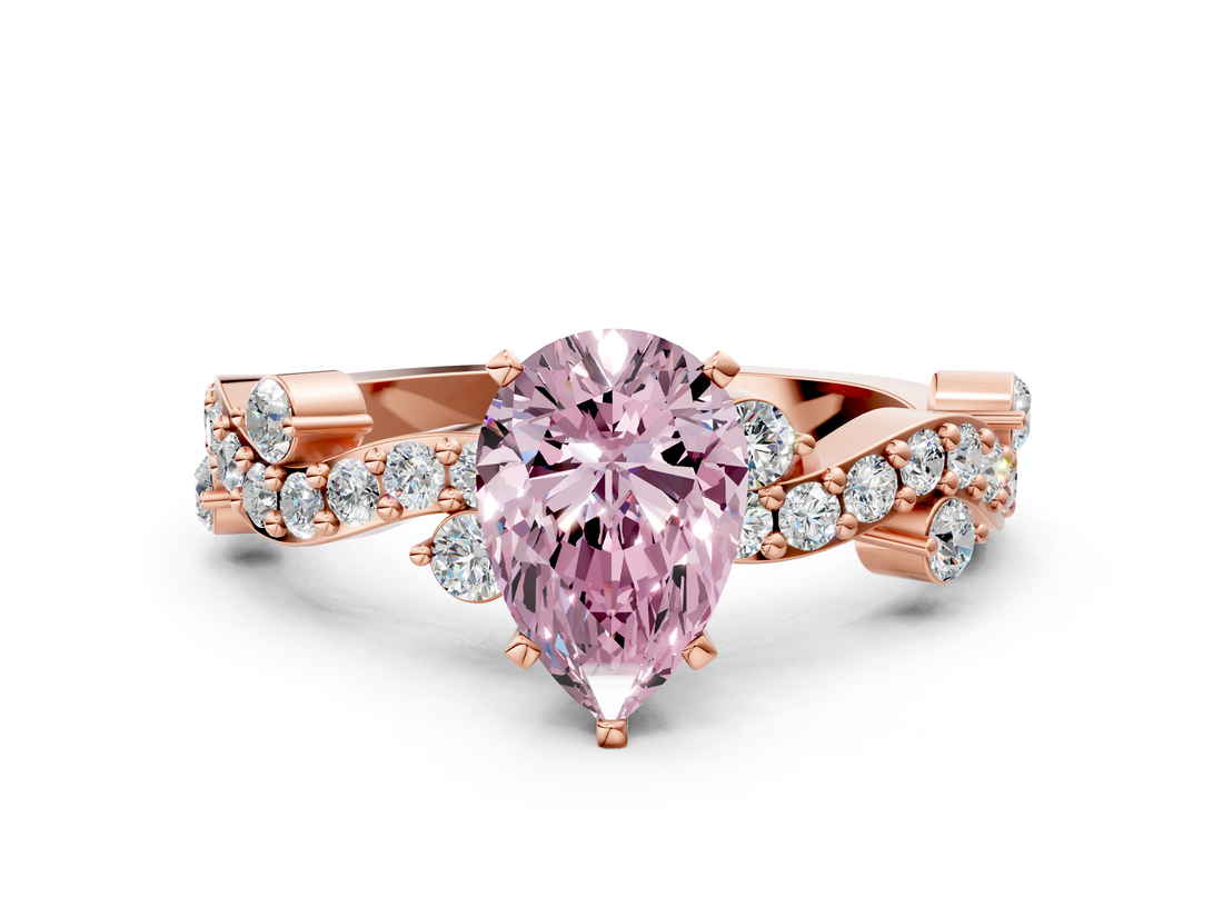 Rose gold Fancy Pink Pear  Cut Solitaire Diamond Twisted Band with Pave Setting_28