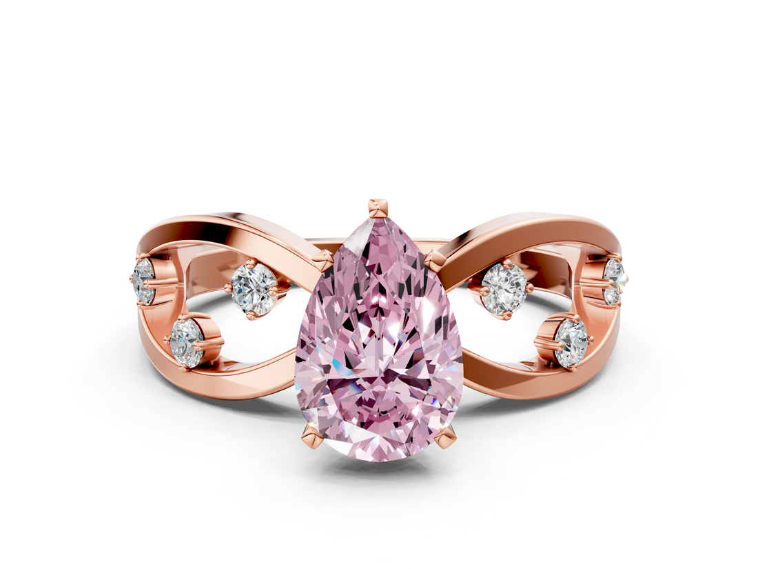 Rose gold Fancy Pink Pear  Cut Solitaire Diamond with Side Stones on Criss-Cross Band and Four-Prong Setting_3