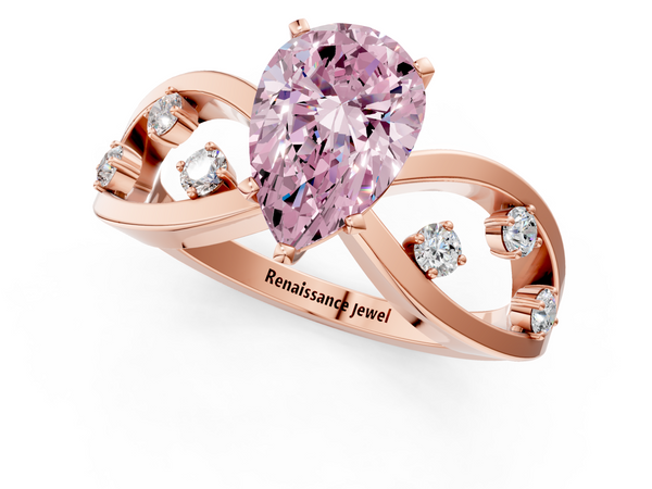 Rose gold Fancy Pink Pear  Cut Solitaire Diamond with Side Stones on Criss-Cross Band and Four-Prong Setting