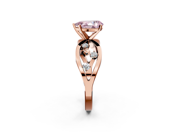 Rose gold Fancy Pink Pear  Cut Solitaire Diamond with Side Stones on Criss-Cross Band and Four-Prong Setting