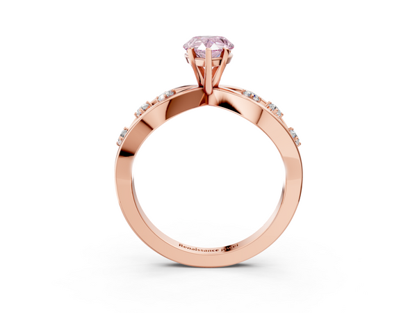 Rose gold Fancy Pink Pear  Cut Solitaire Diamond with Side Stones on Criss-Cross Band and Four-Prong Setting