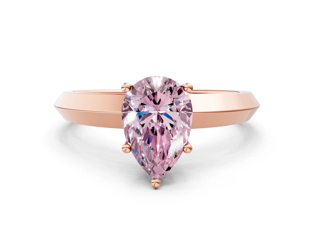 Rose gold Fancy Pink Pear  Cut Solitaire Engagement Ring with Flat Band and Four-Prong Setting