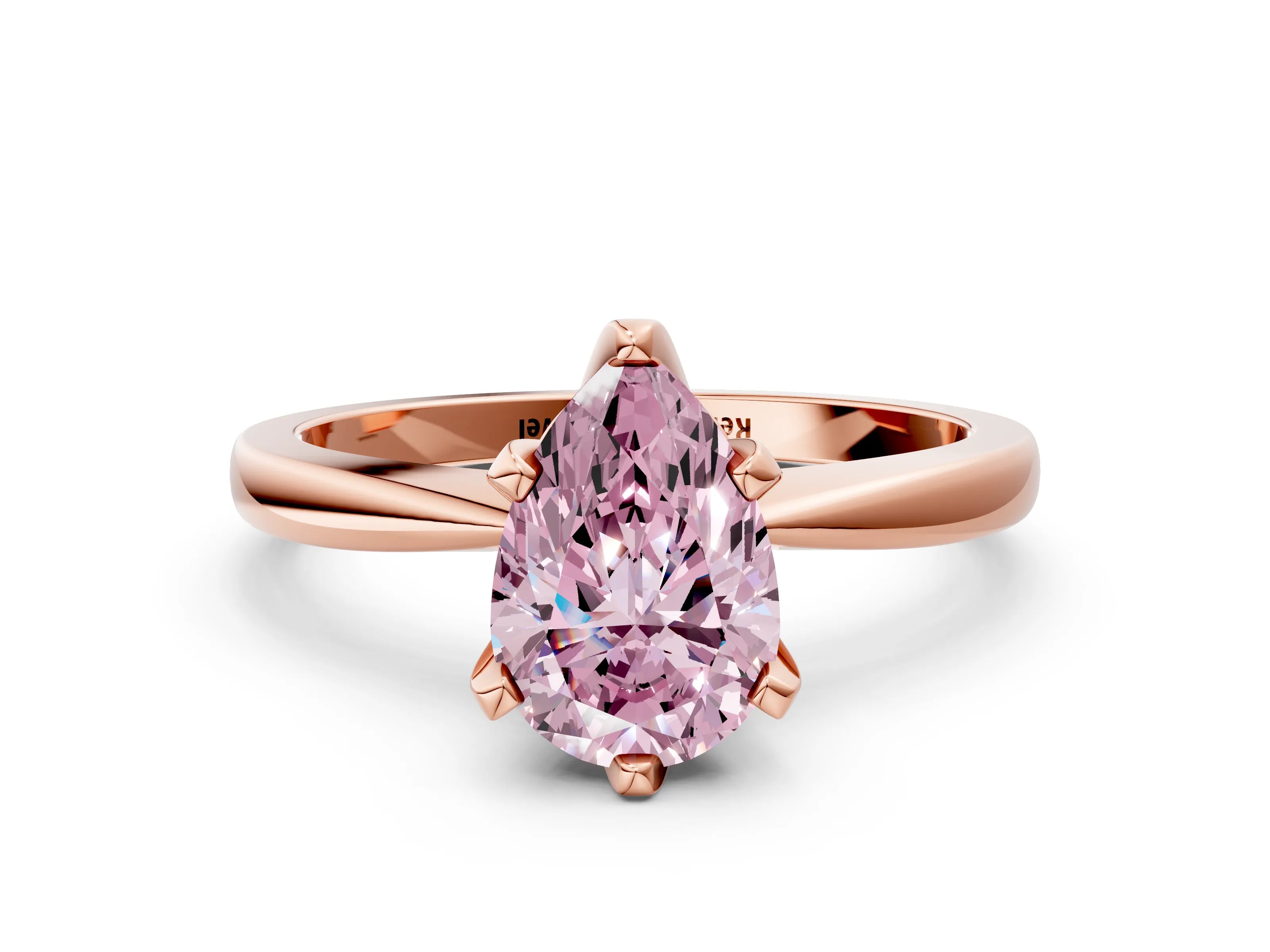 Rose gold Fancy Pink Pear Cut Solitaire Engagement Ring with Six-Prong Setting and Tapered Band