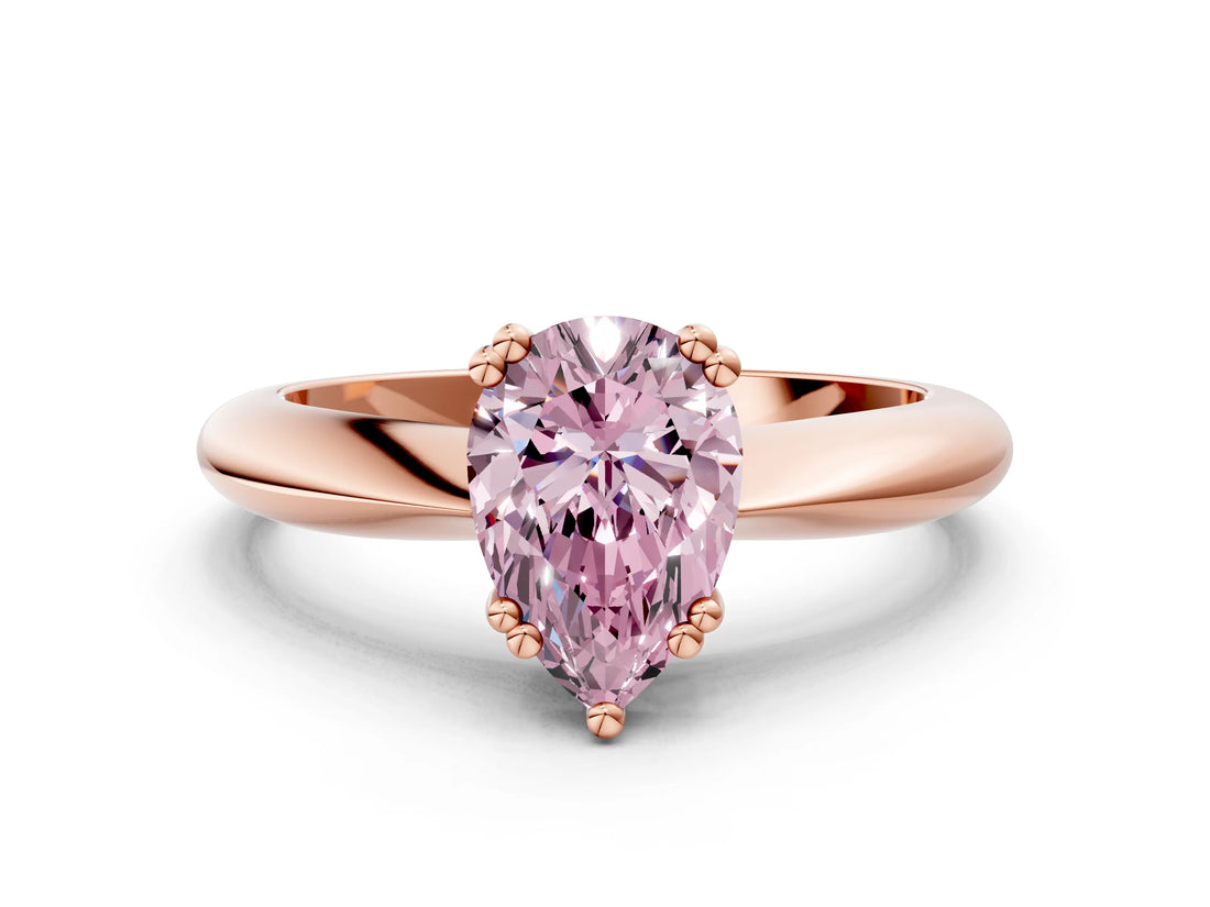 Rose gold Fancy Pink Pear  Cut Solitaire Engagement Ring with Tapered Band and Four-Prong Setting