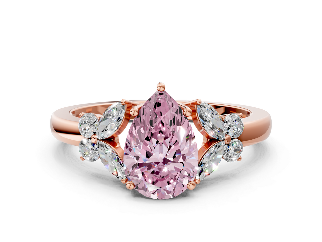 Rose gold Fancy Pink Pear  Cut Solitaire Floral Diamond Ring with Four-Prong Setting_36